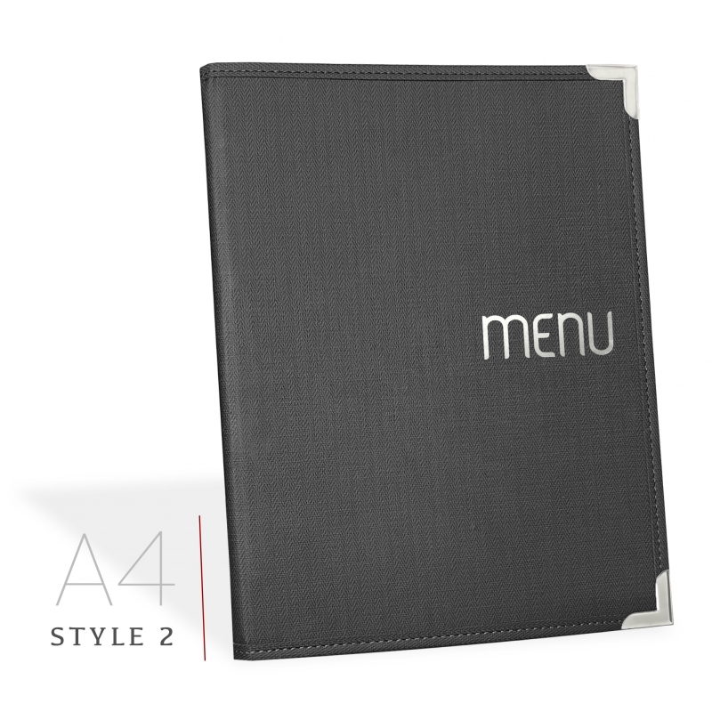 Porte-Menu Restaurant A4 - Cuir PU Gris - Made In Italy - Élastique Intérieur - Anti-Taches